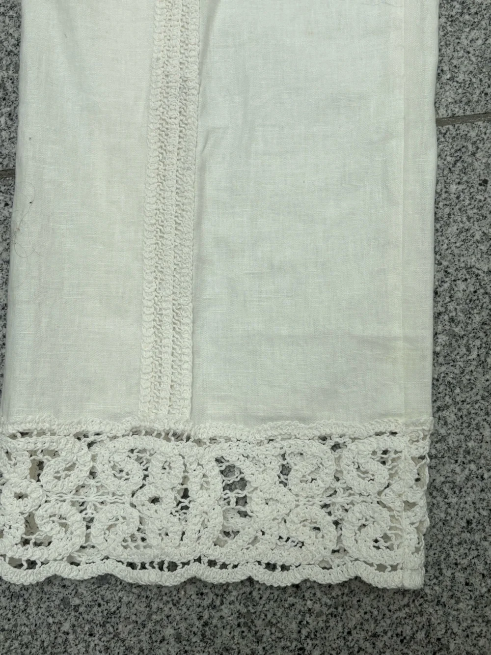 Zara Cream Cropped Linen-Blend Pants with Crochet Trim